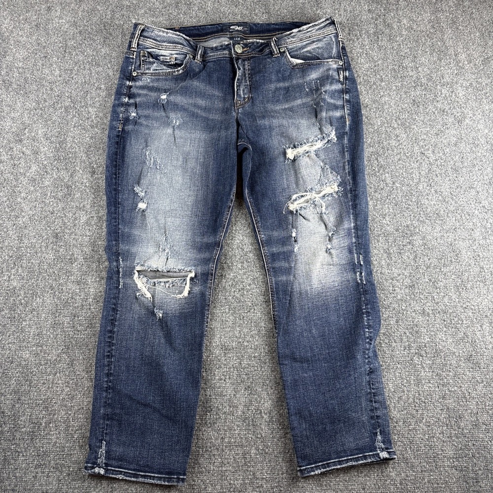 Silver Jeans Co Sam Boyfriend Distressed Crop Jeans Size 18 / L25 Plus